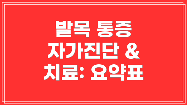 발목 통증 자가진단 & 치료: 요약표