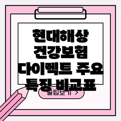 현대해상 건강보험 다이렉트 주요 특징 비교표