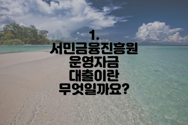 1. 서민금융진흥원 운영자금 대출이란 무엇일까요?