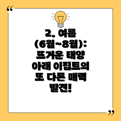 2. 여름 (6월~8월): 뜨거운 태양 아래 이집트의 또 다른 매력 발견!