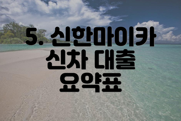 5. 신한마이카 신차 대출 요약표
