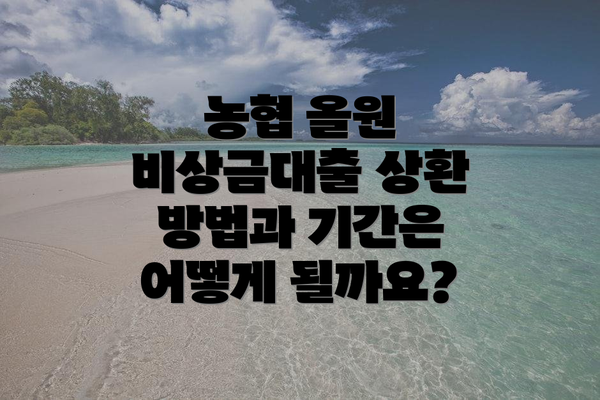 농협 올원 비상금대출 상환 방법과 기간은 어떻게 될까요?