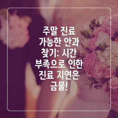 주말 진료 가능한 안과 찾기: 시간 부족으로 인한 진료 지연은 금물!