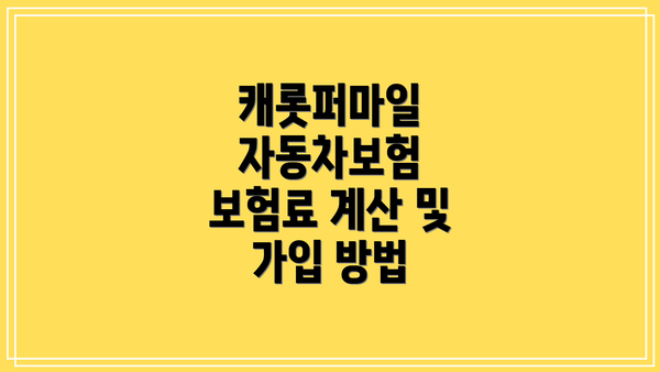 캐롯퍼마일 자동차보험 보험료 계산 및 가입 방법