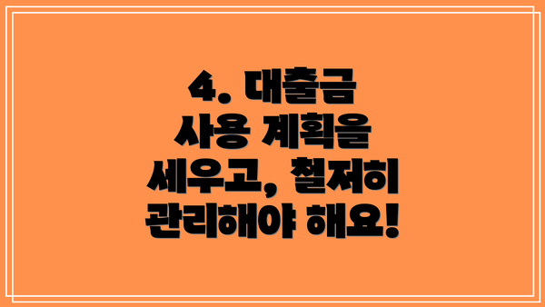 4. 대출금 사용 계획을 세우고, 철저히 관리해야 해요!