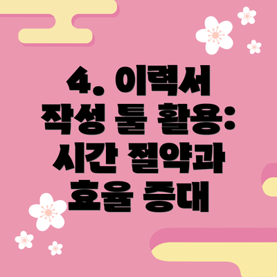 4. 이력서 작성 툴 활용:  시간 절약과 효율 증대